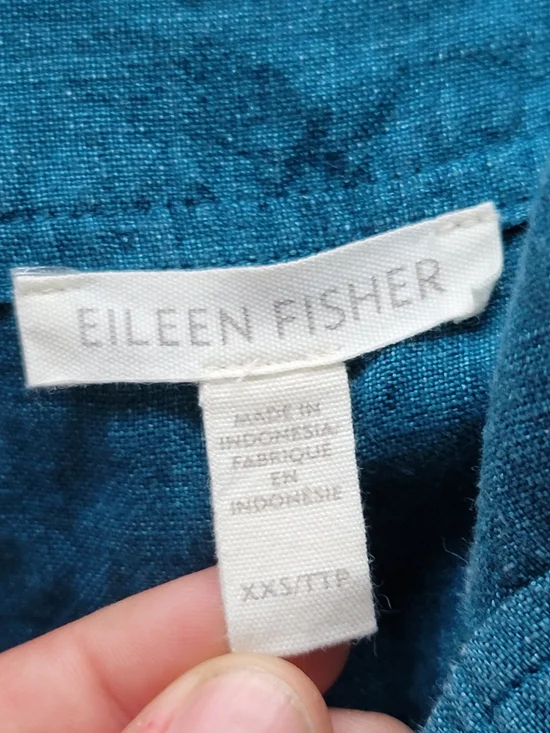 Eileen Fisher XXS Organic Linen Tiered Midi Dress Blue Square Neck Summer Beach - Picture 4 of 9